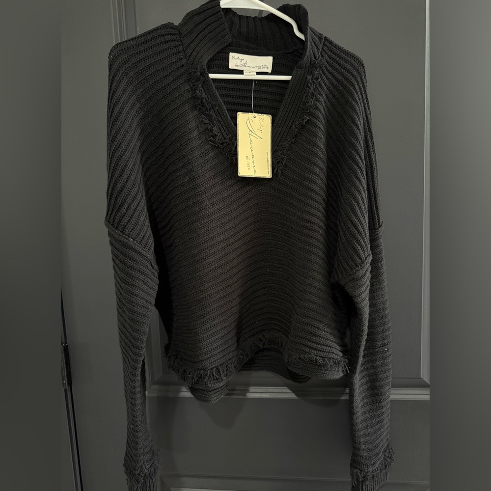 Vintage Havana black ribbed v neck sweater small